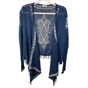 Marabelle Women Linen Cascade open cardigan Semi Sheer‎ Aztec Size XS Asymmetric